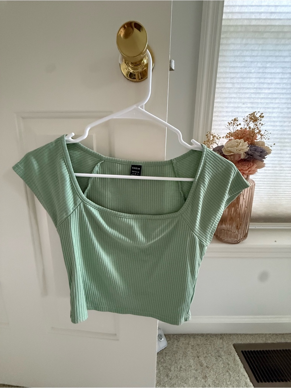 Ribbed Square-Neck Crop Top - Sage Green